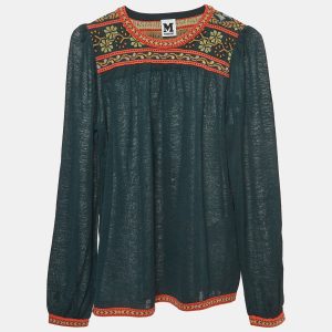 M Missoni Green Patterned Knit Puff Sleeves Top S, Shirts & Tops - Luxury Closet