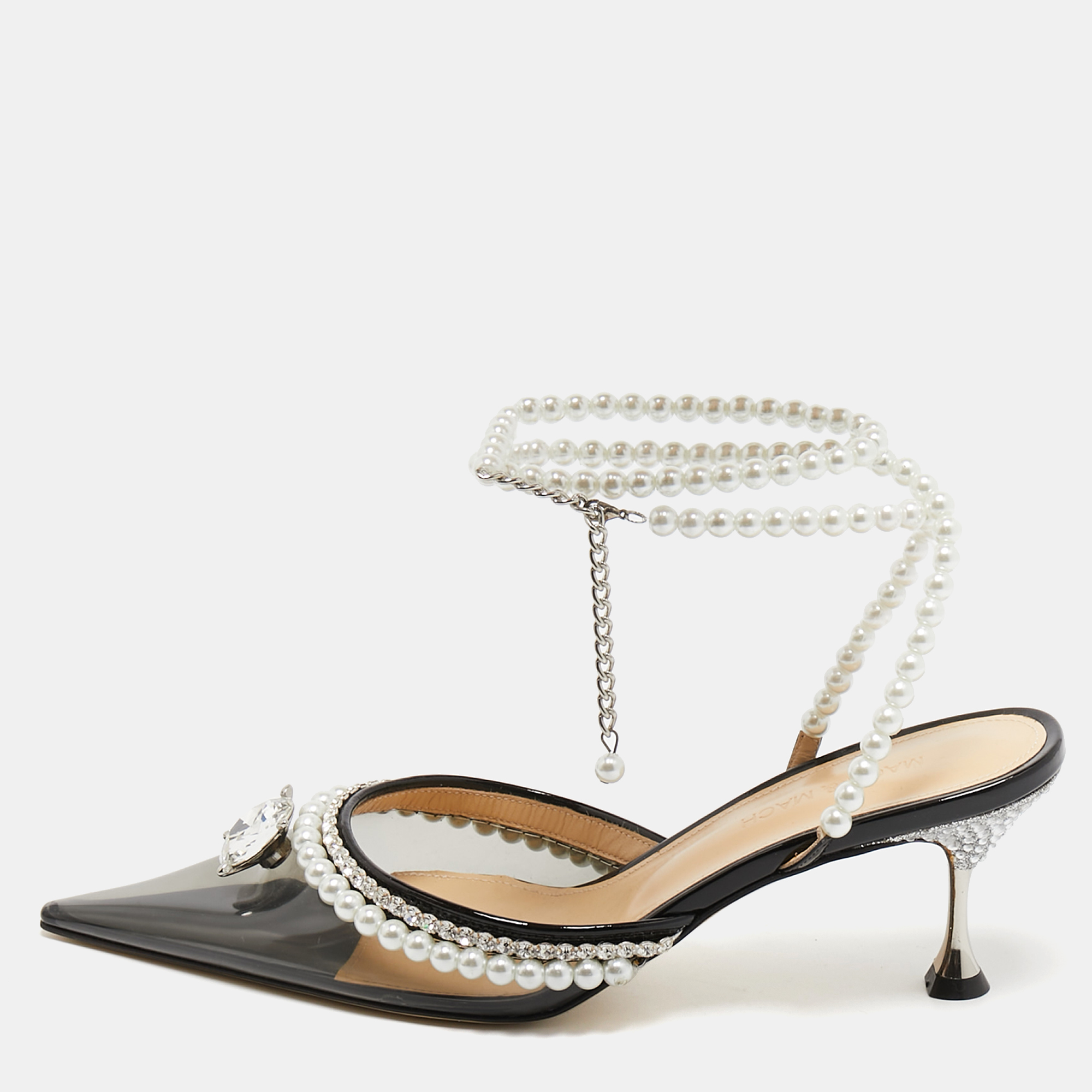 Mach & Mach Black PVC Diamond of Elizabeth Imitation Pearl Pumps Size 39, Pumps - Luxury Closet