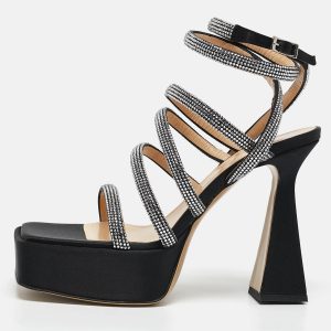 Mach & Mach Black Satin Sydney Platform Sandals Size 40, Sandals - Luxury Closet