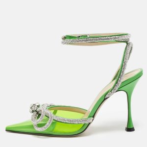 Mach & Mach Green PVC Crystal Embellished Double Bow Pumps Size 39, Pumps - Luxury Closet