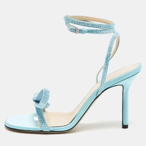 Mach & Mach Blue Satin and PVC French Bow Sandals Size 37, Sandals - Luxury Closet