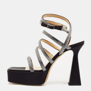Mach & Mach Black Satin Sydney Platform Sandals Size 41, Sandals - Luxury Closet