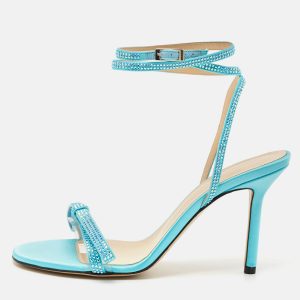 Mach & Mach French Bow Size 38 Blue PVC and Satin Ankle Strap Sandals, Sandals - Luxury Closet
