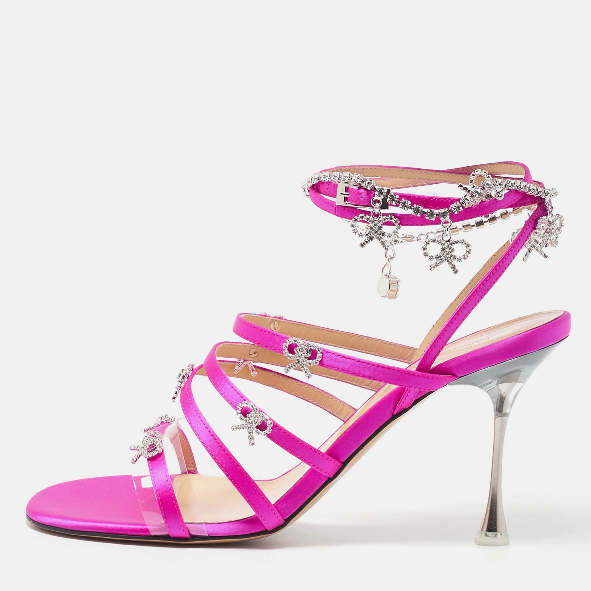 Mach & Mach Camille Size 38.5 Pink PVC and Satin Ankle Strap Sandals, Sandals - Luxury Closet