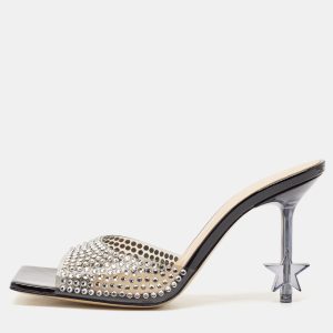 Mach & Mach Black PVC Crystal Embellished Star Slide Sandals Size 38, Sandals - Luxury Closet