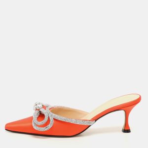 Mach & Mach Orange Satin Crystal Embellished Double Bow Mules Size 37, Sandals - Luxury Closet catalog