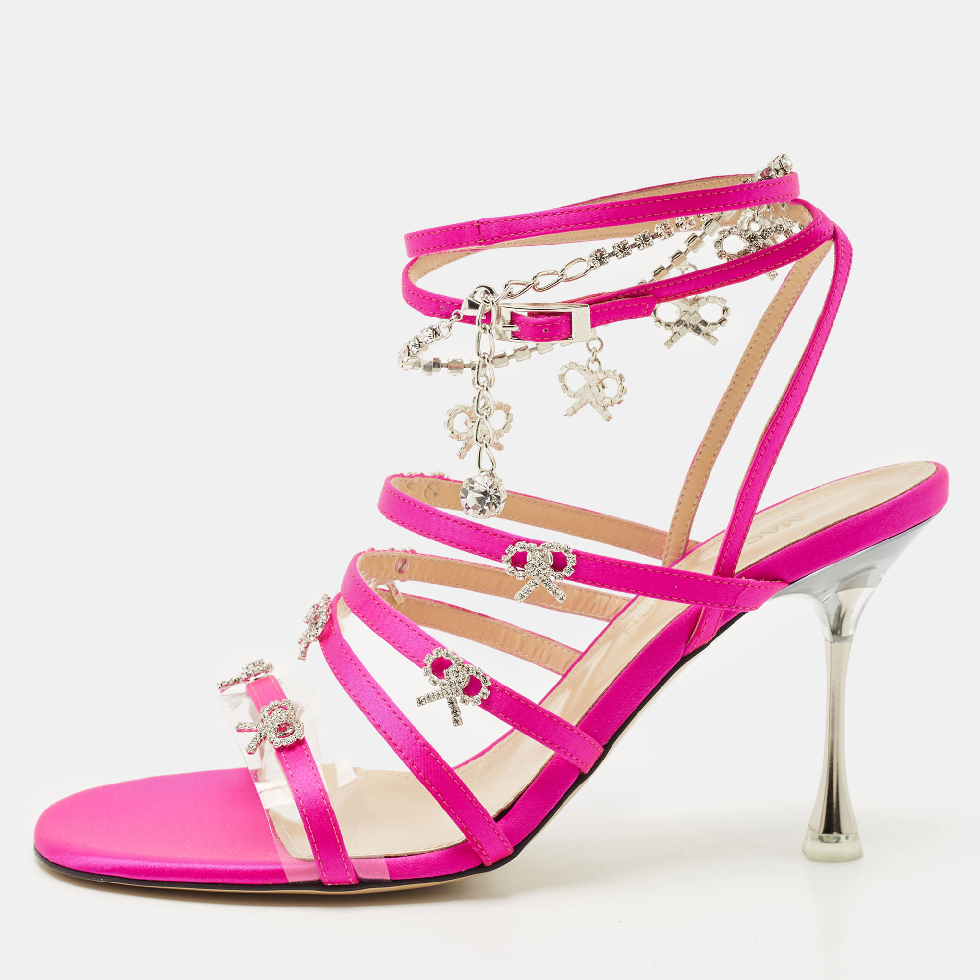 Mach & Mach Pink Satin Crystal Bow Camille Sandals Size 37.5, Sandals - Luxury Closet