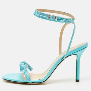Mach & Mach Blue Satin and PVC French Bow Sandals Size 37..5, Sandals - Luxury Closet