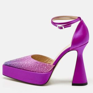 Mach & Mach Pink Satin Galaxy Crystalized Platform Pumps Size 38.5, Pumps - Luxury Closet