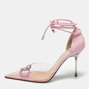Mach & Mach Pink Leather and PVC Crystal Bow Ankle Strap Pumps Size 39, Pumps - Luxury Closet catalog