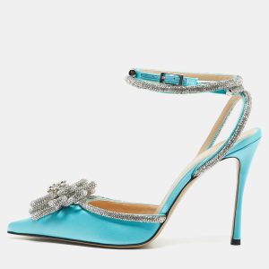 Mach & Mach Blue Satin Crystal Flower Pumps Size 39.5, Pumps - Luxury Closet catalog