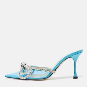 Mach & Mach Blue PVC Crystal Embellished Double Bow Mules Size 39, Sandals - Luxury Closet