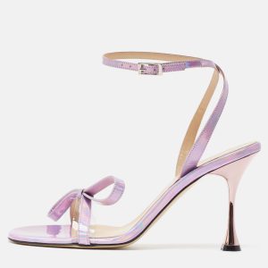 Mach & Mach French Bow Size 40 Purple Iridescent Leather and PVC Ankle Strap Sandals, Sandals - Luxury Closet