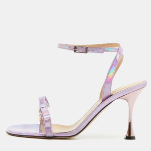 Mach & Mach Purple Iridescent Leather French Bow Sandals Size 39, Sandals - Luxury Closet
