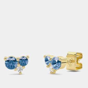 14K 3 Blue Lab Grown Diamond Stones Stud (0.75 Ctw), Earrings - Luxury Closet