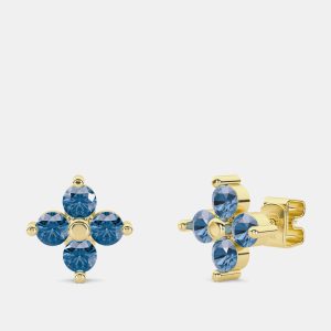14K Blue 4 Lab Grown Diamond Stones Flower Stud (1.75 Ctw), Earrings - Luxury Closet