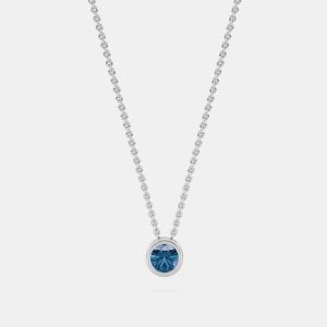 14K Single Blue Lab Grown Diamond Stone Bazel 18" Pendant With Chain (0.21 Ctw), Necklaces - Luxury Closet