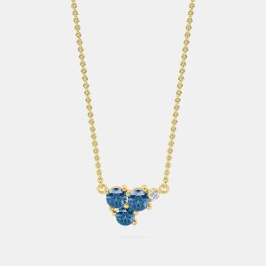 14K 3 Blue Lab Grown Diamond Stone 18" Pendant With Chain (0.60 Ctw), Necklaces - Luxury Closet