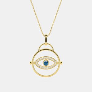 14K Blue Lab Grown Diamond Center Evil Eye 18" Pendant With Chain (0.50 Ctw), Necklaces - Luxury Closet