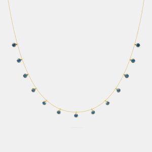 14K 13 Blue Lab Grown Diamond Stone 18" Bezel Pendant Neckalce (2.75 Ctw), Necklaces - Luxury Closet