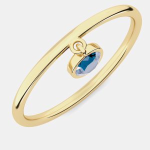 14K Round Blue Dangle Lab Grown Diamond Stone Ring (0.21 Ctw), Rings - Luxury Closet