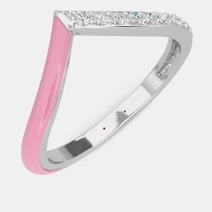 Light Pink Ceramic Chevron Style Sterling Silver Lab Grown Diamond Ring US 7, Rings - Luxury Closet