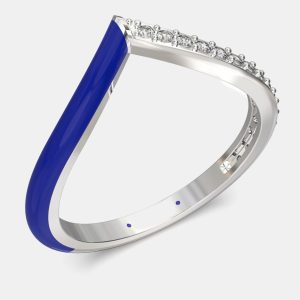 Dark Blue Ceramic Chevron Style Sterling Silver Lab Grown Diamond Ring US 7, Rings - Luxury Closet