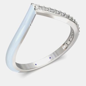 Light Blue Ceramic Chevron Style Sterling Silver Lab Grown Diamond Ring US 7, Rings - Luxury Closet