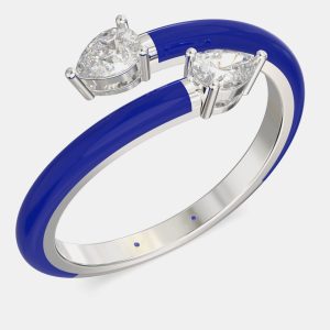 Dark Blue Ceramic Pear Shaped Classic Bypass Style Sterling Silver Lab Grown Diamond Ring US 7, Rings - Luxury Closet catalog