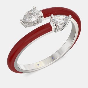 Bright Red Ceramic Pear Shaped Classic Bypass Style Sterling Silver Lab Grown Diamond Ring US 7, Rings - Luxury Closet catalog