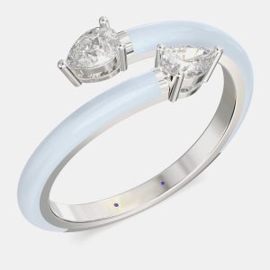 Light Blue Ceramic Pear Shaped Classic Bypass Style Sterling Silver Lab Grown Diamond Ring US 7, Rings - Luxury Closet catalog
