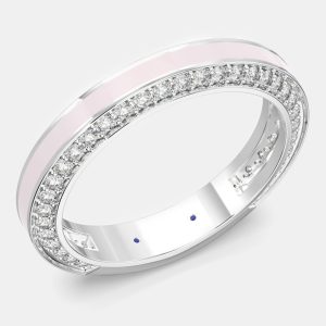 Classic Light Pink Ceramic Sterling Silver Lab Grown Diamonds Wedding Band US 7, Rings - Luxury Closet