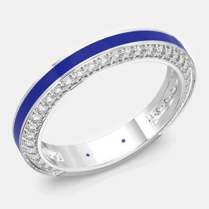 Classic Dark Blue Ceramic Sterling Silver Lab Grown Diamonds Wedding Band US 7, Rings - Luxury Closet
