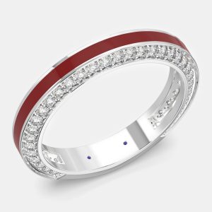 Classic Bright Red Ceramic Sterling Silver Lab Grown Diamonds Wedding Band US 7, Rings - Luxury Closet