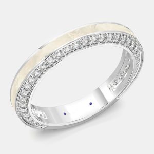 Classic Pearl White Ceramic Sterling Silver Lab Grown Diamonds Wedding Band US 7, Rings - Luxury Closet