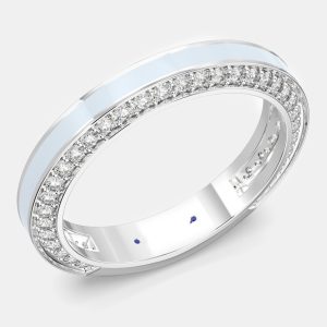 Classic Light Blue Ceramic Sterling Silver Lab Grown Diamonds Wedding Band US 7, Rings - Luxury Closet