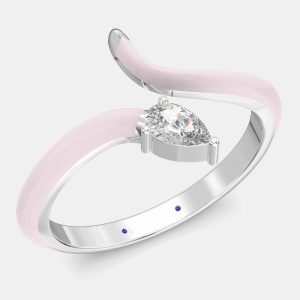 Light Pink Ceramic Pear Shaped Contemporary Bypass Sterling Silver Lab Grown Diamond Ring US 7, Rings - Luxury Closet catalog