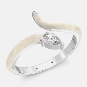 Pearl White Ceramic Pear Shaped Contemporary Bypass Sterling Silver Lab Grown Diamond Ring US 7, Rings - Luxury Closet catalog