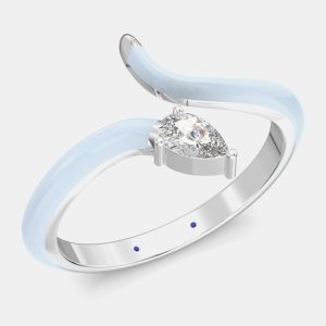 Light Blue Ceramic Pear Shaped Contemporary Bypass Sterling Silver Lab Grown Diamond Ring US 7, Rings - Luxury Closet catalog