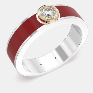 14K Yellow Gold Classic Bright Red Ceramic Round Sterling Silver Lab Grown Diamond Bezel Set Band US 7, Rings - Luxury Closet