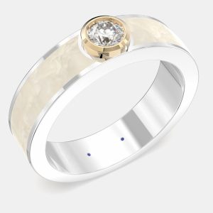14K Yellow Gold Classic Pearl White Ceramic Round Sterling Silver Lab Grown Diamond Bezel Set Band US 7, Rings - Luxury Closet