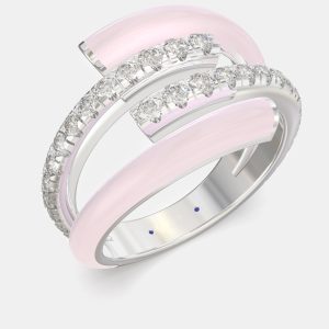 Light Pink Ceramic Sterling Silver Lab Grown Diamond Double Bypass Two Row Accented Ring US 7, Rings - Luxury Closet