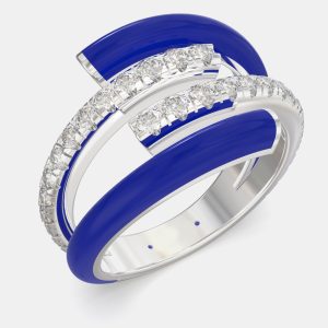 Dark Blue Ceramic Sterling Silver Lab Grown Diamond Double Bypass Two Row Accented Ring US 7, Rings - Luxury Closet catalog