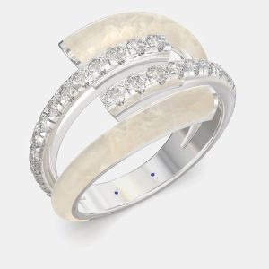 Pearl White Ceramic Sterling Silver Lab Grown Diamond Double Bypass Two Row Accented Ring US 7, Rings - Luxury Closet catalog