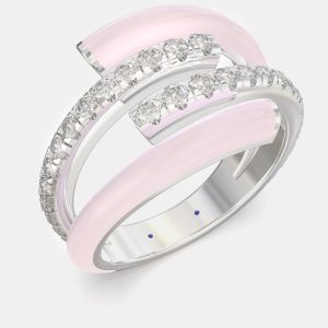 Light Pink Ceramic Sterling Silver Lab Grown Diamond Bypass Single Row Accented Ring US 7, Rings - Luxury Closet