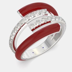 Bright Red Ceramic Sterling Silver Lab Grown Diamond Bypass Single Row Accented Ring US 7, Rings - Luxury Closet catalog