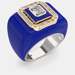 Blue Ceramic Sterling Silver Lab Diamond Signet Ring US 7, Rings - Luxury Closet catalog
