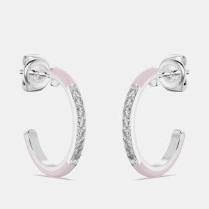 Light Pink Ceramic Sterling Silver Lab Grown Diamonds C Hoop Earrings, Earrings - Luxury Closet