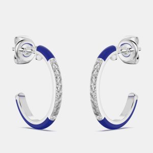 Dark Blue Ceramic Sterling Silver Lab Grown Diamonds C Hoop Earrings, Earrings - Luxury Closet