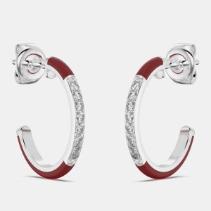 Bright Red ceramic Sterling Silver Lab Grown Diamonds C Hoop Earrings, Earrings - Luxury Closet